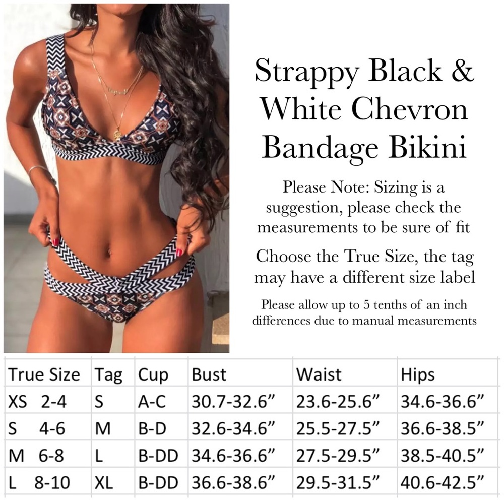 Strappy Black & White Chevron Geometric Bandage Bikini - Picture 15 of 15